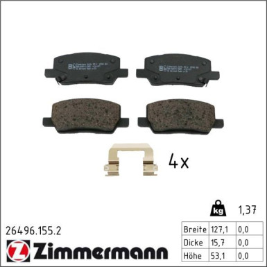 Zimmermann Bremsbelagsatz, Scheibenbremse 26496.155.2