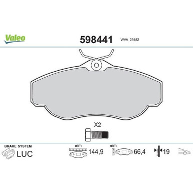 Valeo Bremsbelagsatz, Scheibenbremse 598441 Valeo Bremsbelagsatz, Scheibenbremse 598441