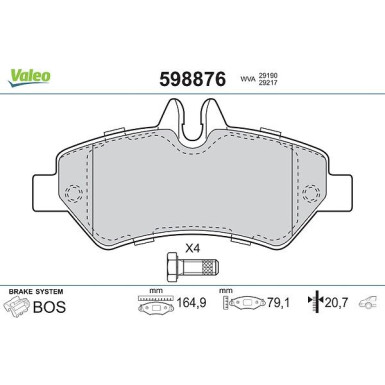 Valeo Bremsbelagsatz, Scheibenbremse 598876