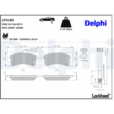 Delphi Bremsbelagsatz, Scheibenbremse LP3185 Delphi Bremsbelagsatz, Scheibenbremse LP3185