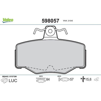 Valeo Bremsbelagsatz, Scheibenbremse 598057 Valeo Bremsbelagsatz, Scheibenbremse 598057