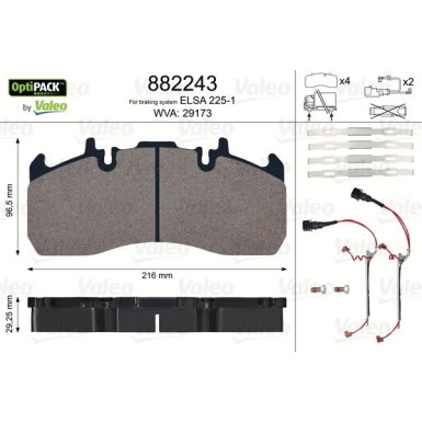 Valeo Bremsbelagsatz, Scheibenbremse OPTIPACK 882243