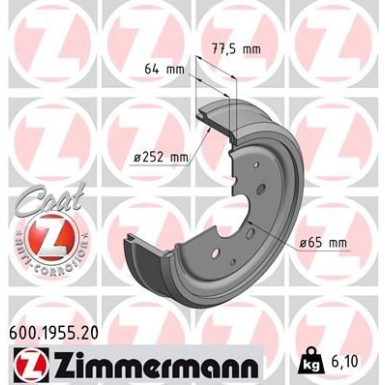 Zimmermann Bremstrommel Coat Z 600.1955.20