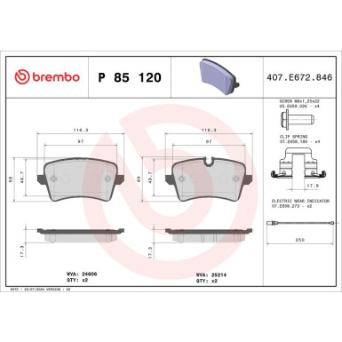 Brembo Bremsbelagsatz, Scheibenbremse PRIME LINE P 85 120
