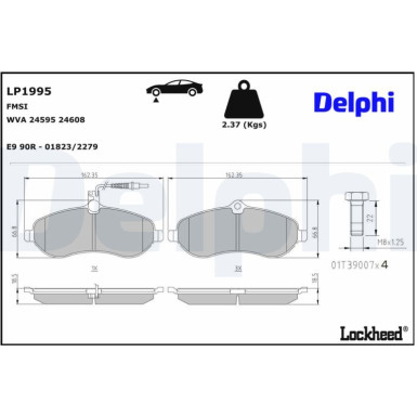 Delphi Bremsbelagsatz, Scheibenbremse LP1995 Delphi Bremsbelagsatz, Scheibenbremse LP1995