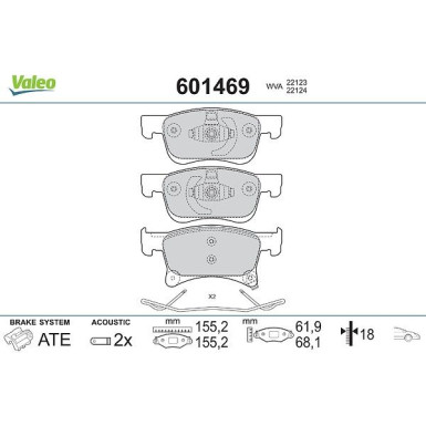 Valeo Bremsbelagsatz, Scheibenbremse 601469 Valeo Bremsbelagsatz, Scheibenbremse 601469