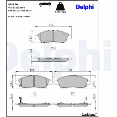 Delphi Bremsbelagsatz, Scheibenbremse LP3170