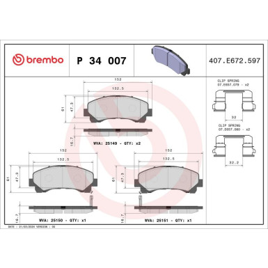 Brembo Bremsbelagsatz, Scheibenbremse PRIME LINE P 34 007