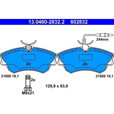 ATE Bremsbelagsatz, Scheibenbremse 13.0460-2832.2 ATE Bremsbelagsatz, Scheibenbremse 13.0460-2832.2