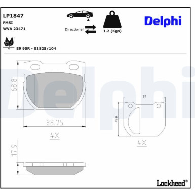 Delphi Bremsbelagsatz, Scheibenbremse LP1847 Delphi Bremsbelagsatz, Scheibenbremse LP1847