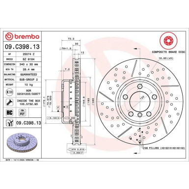 Brembo Bremsscheibe PRIME LINE - Composite 09.C398.13