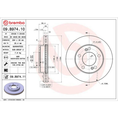 Brembo Bremsscheibe PRIME LINE - UV Coated 09.B974.11