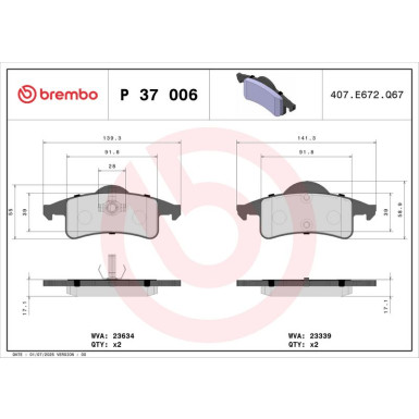 Brembo Bremsbelagsatz, Scheibenbremse PRIME LINE P 37 006