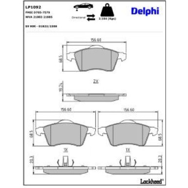 Delphi Bremsbelagsatz, Scheibenbremse LP1092