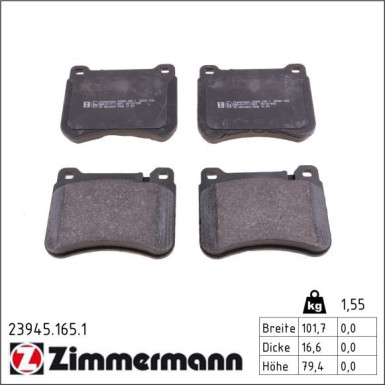 Zimmermann Bremsbelagsatz, Scheibenbremse 23945.165.1 Zimmermann Bremsbelagsatz, Scheibenbremse 23945.165.1