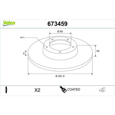 Valeo Bremsscheibe COATED 673459 Valeo Bremsscheibe COATED 673459