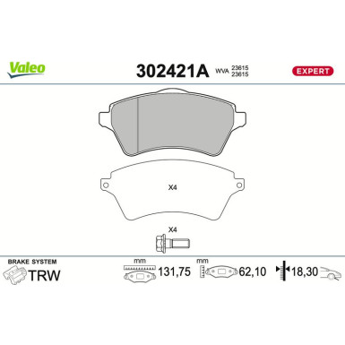 Valeo Bremsbelagsatz, Scheibenbremse EXPERT 302421A Valeo Bremsbelagsatz, Scheibenbremse EXPERT 302421A