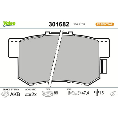 Valeo Bremsbelagsatz, Scheibenbremse ESSENTIAL 301682 Valeo Bremsbelagsatz, Scheibenbremse ESSENTIAL 301682