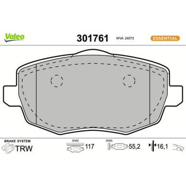 Valeo Bremsbelagsatz, Scheibenbremse ESSENTIAL 301761 Valeo Bremsbelagsatz, Scheibenbremse ESSENTIAL 301761