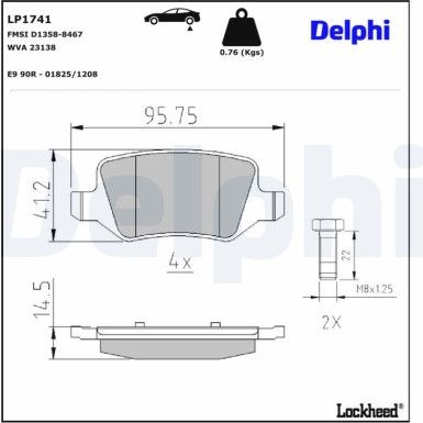 Delphi Bremsbelagsatz, Scheibenbremse LP1741 Delphi Bremsbelagsatz, Scheibenbremse LP1741