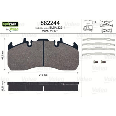 Valeo Bremsbelagsatz, Scheibenbremse OPTIPACK 882244