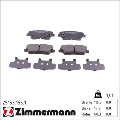 Zimmermann Bremsbelagsatz, Scheibenbremse 25153.155.1 Zimmermann Bremsbelagsatz, Scheibenbremse 25153.155.1