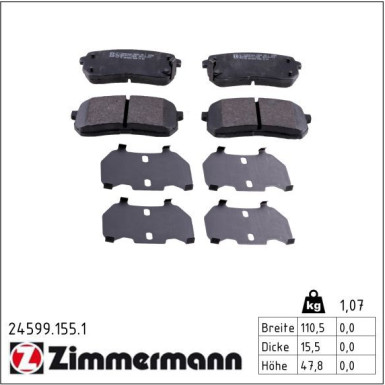 Zimmermann Bremsbelagsatz, Scheibenbremse 24599.155.1 Zimmermann Bremsbelagsatz, Scheibenbremse 24599.155.1