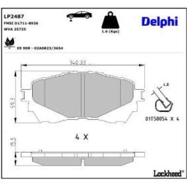 Delphi Bremsbelagsatz, Scheibenbremse LP2487