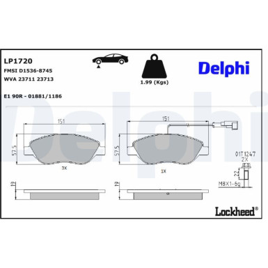 Delphi Bremsbelagsatz, Scheibenbremse LP1720 Delphi Bremsbelagsatz, Scheibenbremse LP1720