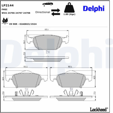Delphi Bremsbelagsatz, Scheibenbremse LP2144 Delphi Bremsbelagsatz, Scheibenbremse LP2144