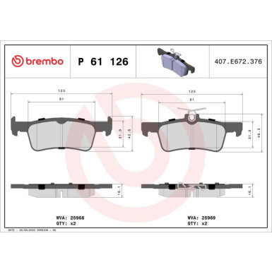 Brembo Bremsbelagsatz, Scheibenbremse PRIME LINE P 61 126 Brembo Bremsbelagsatz, Scheibenbremse PRIME LINE P 61 126