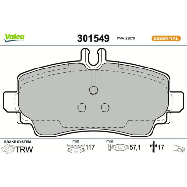 Valeo Bremsbelagsatz, Scheibenbremse ESSENTIAL 301549 Valeo Bremsbelagsatz, Scheibenbremse ESSENTIAL 301549