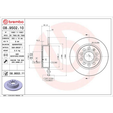 Brembo Bremsscheibe PRIME LINE - UV Coated 08.9502.11 Brembo Bremsscheibe PRIME LINE - UV Coated 08.9502.11