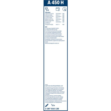 BOSCH A 450 H Scheibenwischer Rear Aerotwin 3 397 016 130 BOSCH A 450 H Scheibenwischer Rear Aerotwin 3 397 016 130