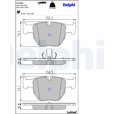 Delphi Bremsbelagsatz, Scheibenbremse LP1863 Delphi Bremsbelagsatz, Scheibenbremse LP1863
