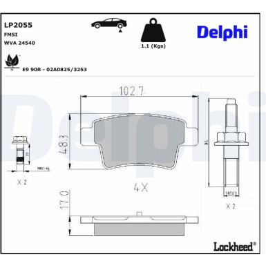 Delphi Bremsbelagsatz, Scheibenbremse LP2055 Delphi Bremsbelagsatz, Scheibenbremse LP2055