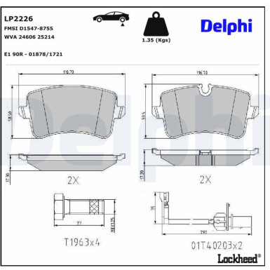 Delphi Bremsbelagsatz, Scheibenbremse LP2226 Delphi Bremsbelagsatz, Scheibenbremse LP2226