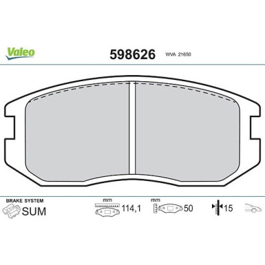 Valeo Bremsbelagsatz, Scheibenbremse 598626 Valeo Bremsbelagsatz, Scheibenbremse 598626