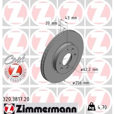 Zimmermann Bremsscheibe Coat Z 320.3817.20 Zimmermann Bremsscheibe Coat Z 320.3817.20