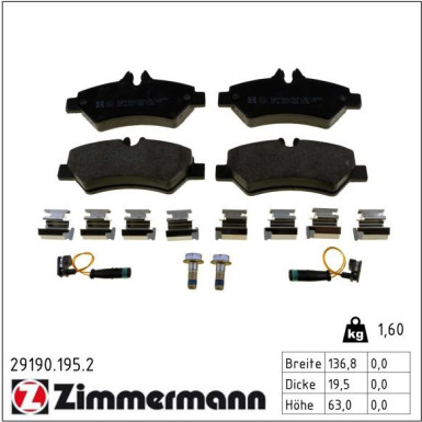 Zimmermann Bremsbelagsatz, Scheibenbremse 29190.195.2 Zimmermann Bremsbelagsatz, Scheibenbremse 29190.195.2