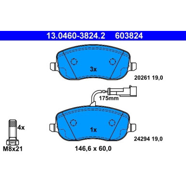ATE Bremsbelagsatz, Scheibenbremse 13.0460-3824.2 ATE Bremsbelagsatz, Scheibenbremse 13.0460-3824.2