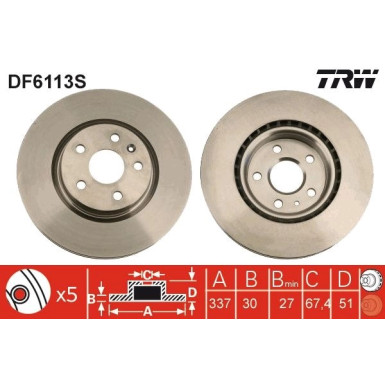 Bremsscheibe TRW SINGLE DF6113S Bremsscheibe TRW SINGLE DF6113S
