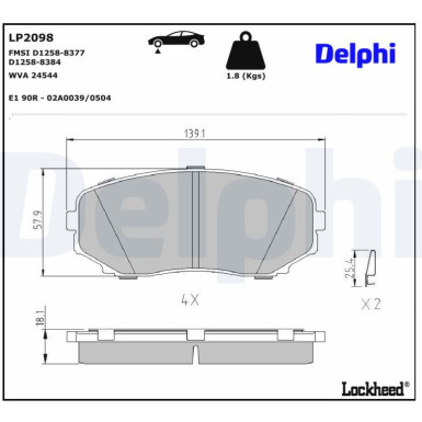 Delphi Bremsbelagsatz, Scheibenbremse LP2098 Delphi Bremsbelagsatz, Scheibenbremse LP2098