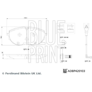 Blue Print Bremsbelagsatz, Scheibenbremse ADBP420103