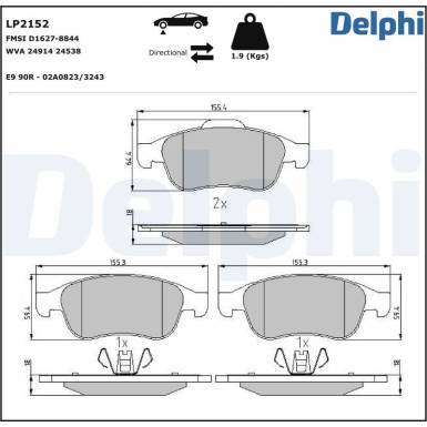 Delphi Bremsbelagsatz, Scheibenbremse LP2152 Delphi Bremsbelagsatz, Scheibenbremse LP2152