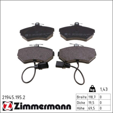Zimmermann Bremsbelagsatz, Scheibenbremse 21945.195.2 Zimmermann Bremsbelagsatz, Scheibenbremse 21945.195.2