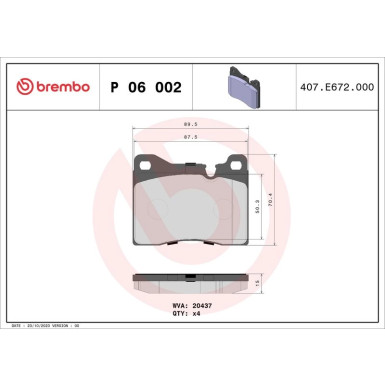 Brembo Bremsbelagsatz, Scheibenbremse PRIME LINE P 06 002 Brembo Bremsbelagsatz, Scheibenbremse PRIME LINE P 06 002
