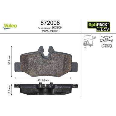 Valeo Bremsbelagsatz, Scheibenbremse OPTIPACK for LCV 872008 Valeo Bremsbelagsatz, Scheibenbremse OPTIPACK for LCV 872008