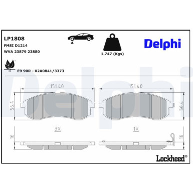 Delphi Bremsbelagsatz, Scheibenbremse LP1808 Delphi Bremsbelagsatz, Scheibenbremse LP1808