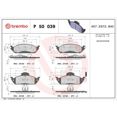Bremsbelagsatz, Scheibenbremse P 50 039